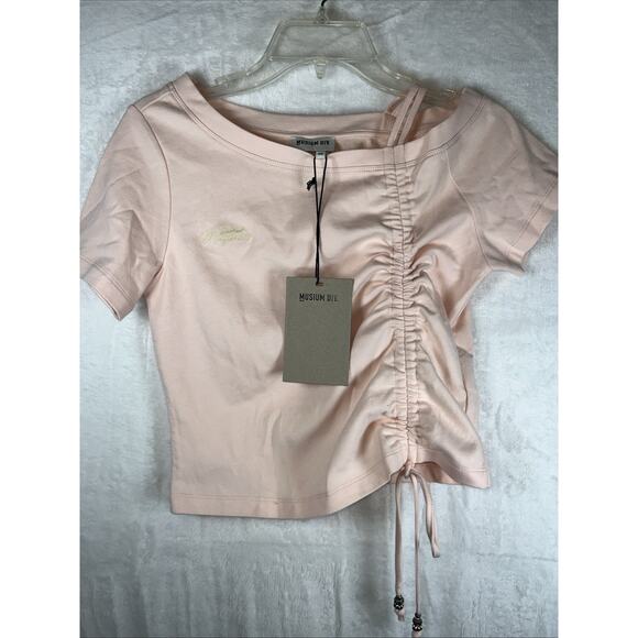 Musium DIV Women Pink Short Sleeve T-Shirt 36 Italian Medium Strappy Tie NEW WT - Picture 1 of 12